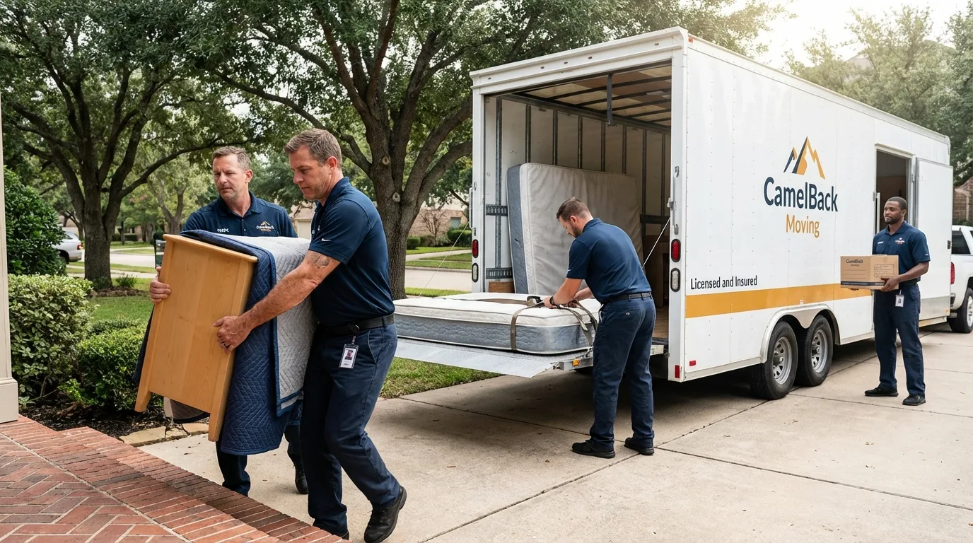 Crew loading residential truck for cross-state move from Palos Park, IL