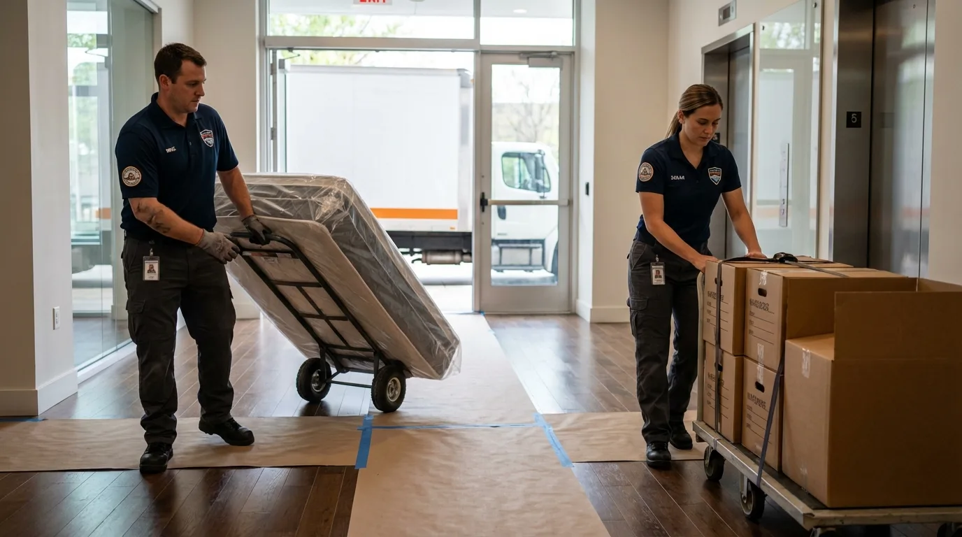 Professional apartment movers loading elevator in Palos Park, IL